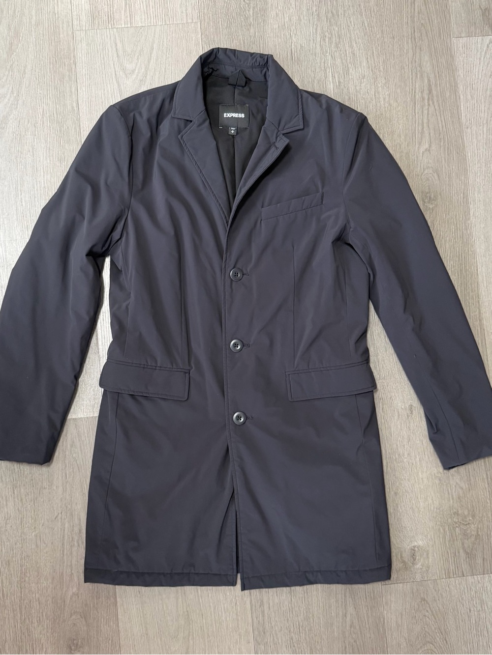 Express Men’s Black Trench Coat with Notch Lapel